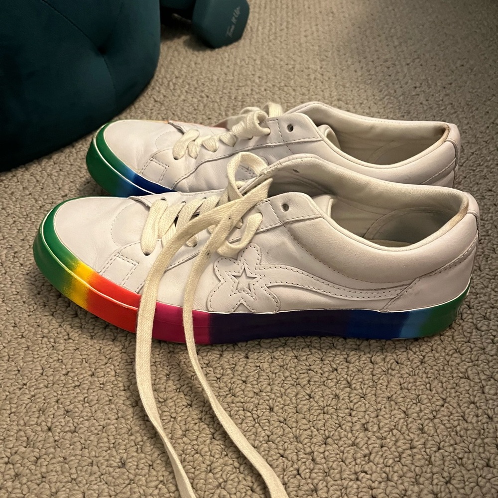 Golf le Fleur Converse White Sneakers with Rainbow Sole